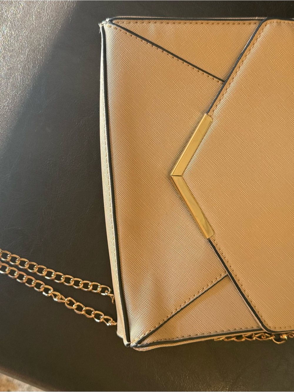 SHEIN Beige Clutch with Gold Chain Accent